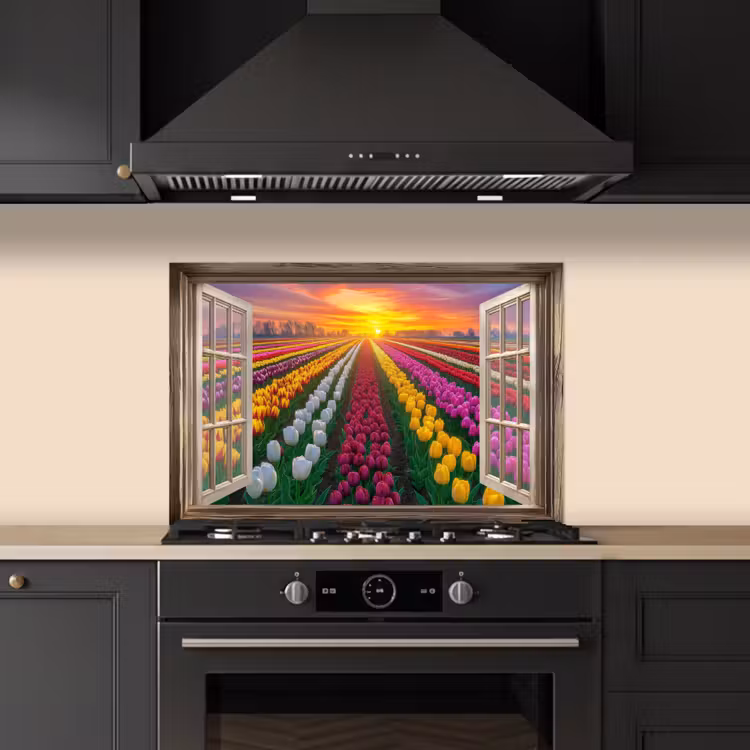 Salpicaderos de cocina - Vista - Flores - Tulipanes - Colorido - Puesta de sol — 5