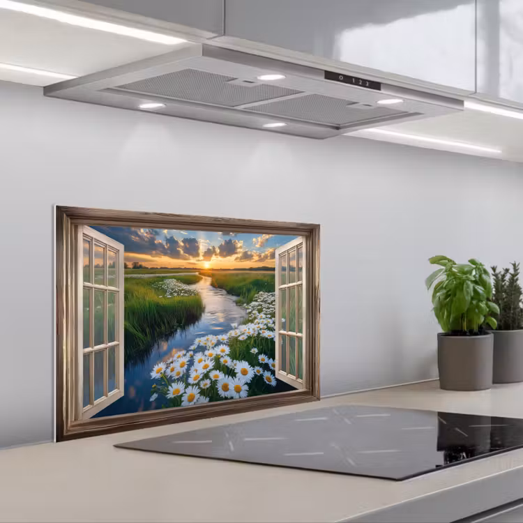 Salpicaderos de cocina - Vista - Paisaje - Ventana - Agua - Puesta de sol — 1