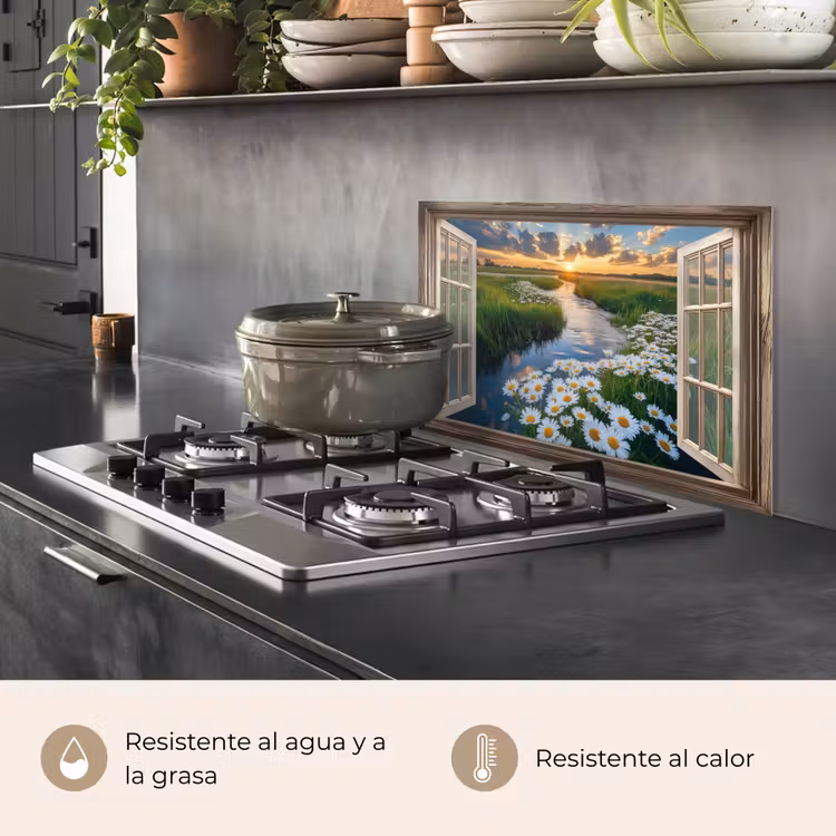 Salpicaderos de cocina - Vista - Paisaje - Ventana - Agua - Puesta de sol — 2