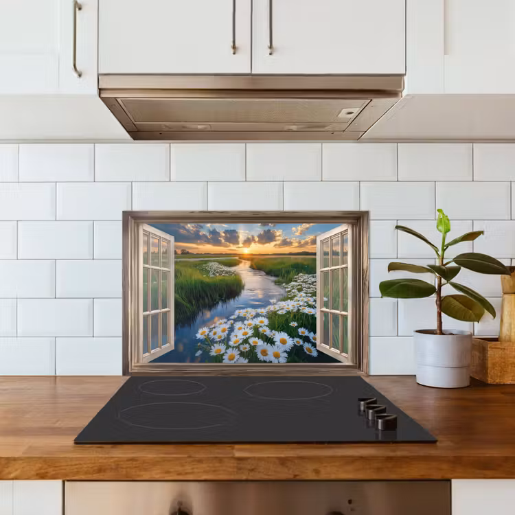 Salpicaderos de cocina - Vista - Paisaje - Ventana - Agua - Puesta de sol — 3