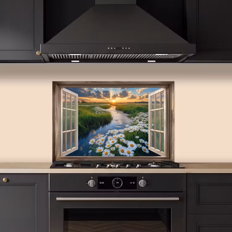 Salpicaderos de cocina - Vista - Paisaje - Ventana - Agua - Puesta de sol — 5