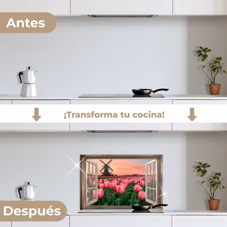 Salpicaderos de cocina - Vista - Tulipanes - Flores - Molino - Ventana — 7