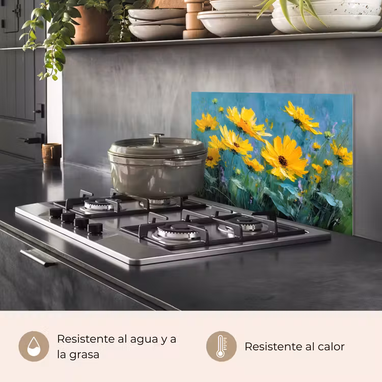 Salpicaderos de cocina - Pinceladas - Flores - Amarillo brillante - Abstracto — 2