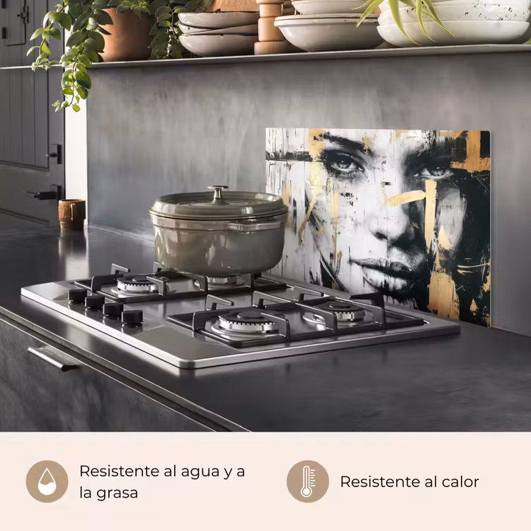 Salpicaderos de cocina - Retrato - Mujer - Pinceladas - Oro — 2