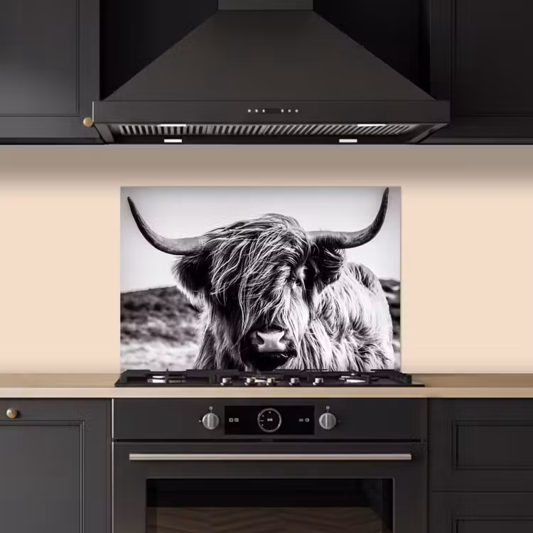 Salpicaderos de cocina - Vaca - Highlander escocés - Negro - Blanco - Animal - Naturaleza - Vida silvestre — 5