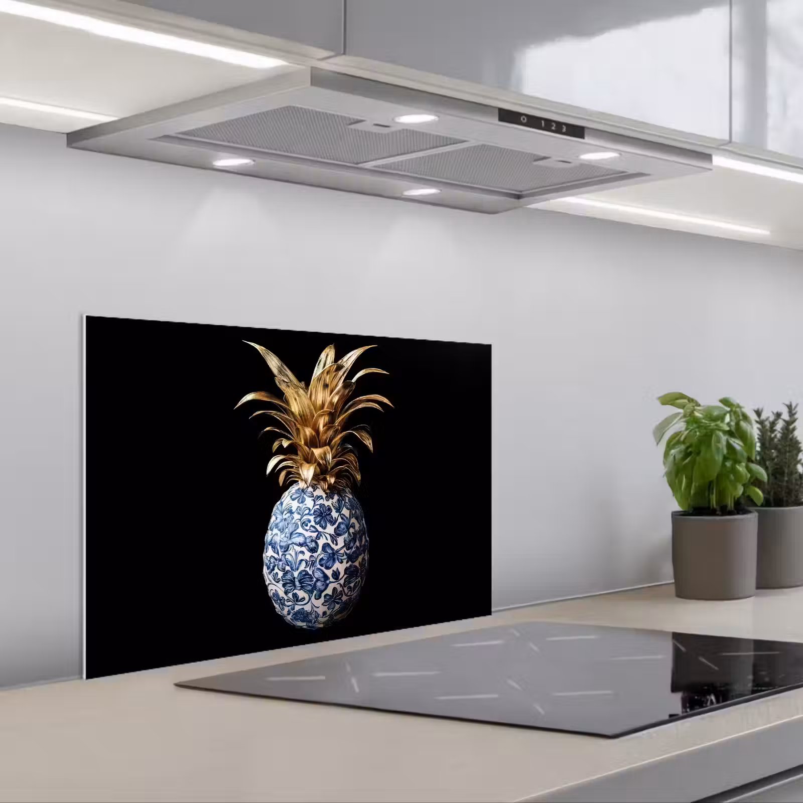 Salpicaderos de cocina - Piña - Flor - Oro - Delftware — 1