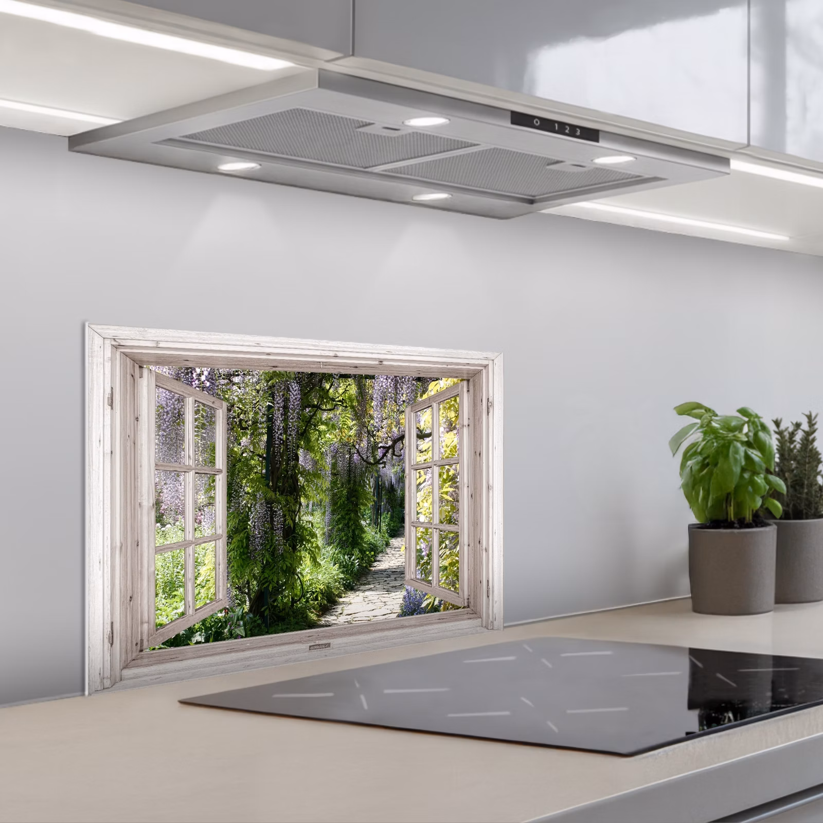 Salpicaderos de cocina - Vista del jardín de glicinas — 1