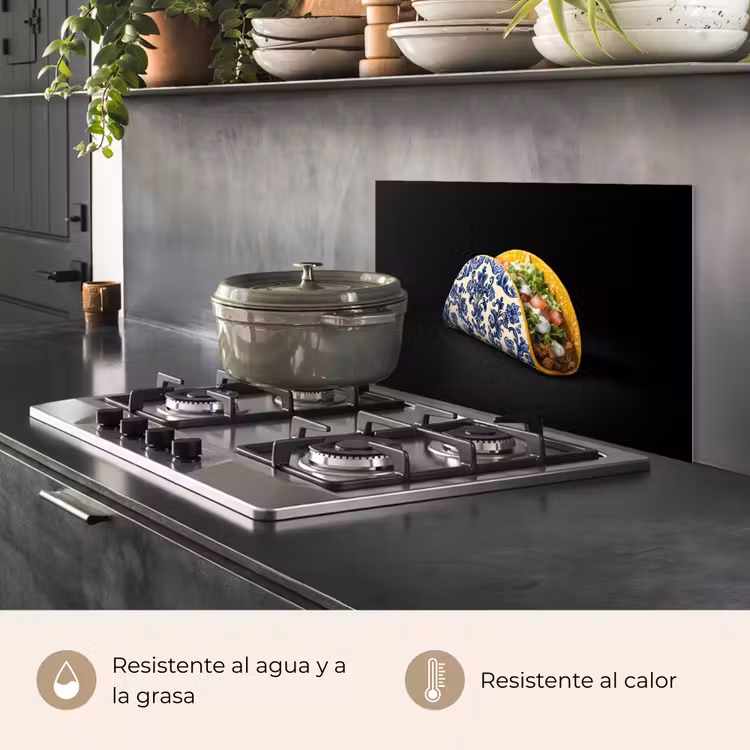 Salpicaderos de cocina - Taco - Carne - Ensalada - Azul de Delft - Motivo — 2