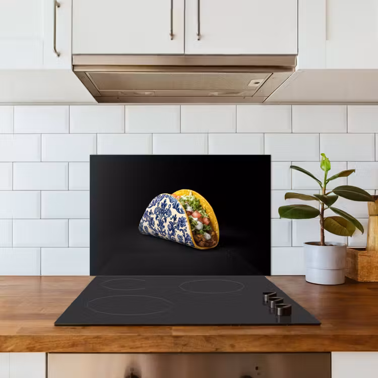 Salpicaderos de cocina - Taco - Carne - Ensalada - Azul de Delft - Motivo — 3