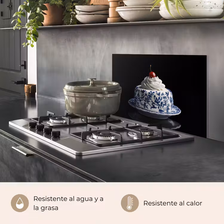 Salpicaderos de cocina - Tarta - Nata montada - Cereza - Plato - Azul de Delft — 2