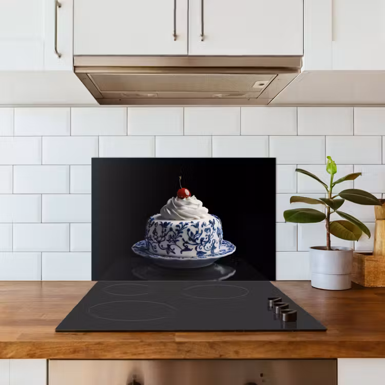 Salpicaderos de cocina - Tarta - Nata montada - Cereza - Plato - Azul de Delft — 3