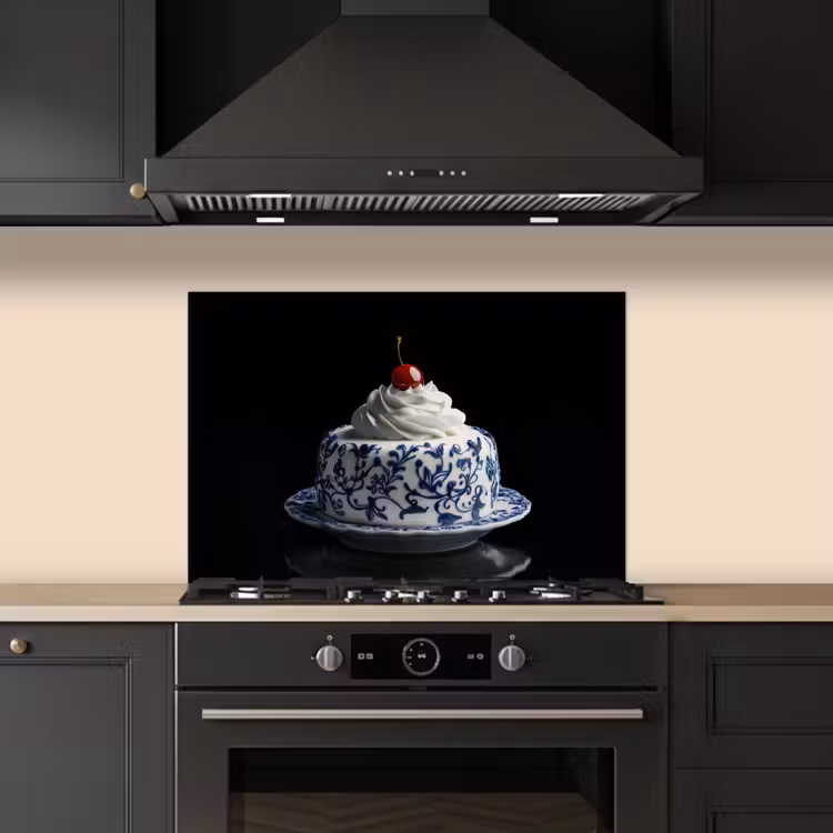 Salpicaderos de cocina - Tarta - Nata montada - Cereza - Plato - Azul de Delft — 5