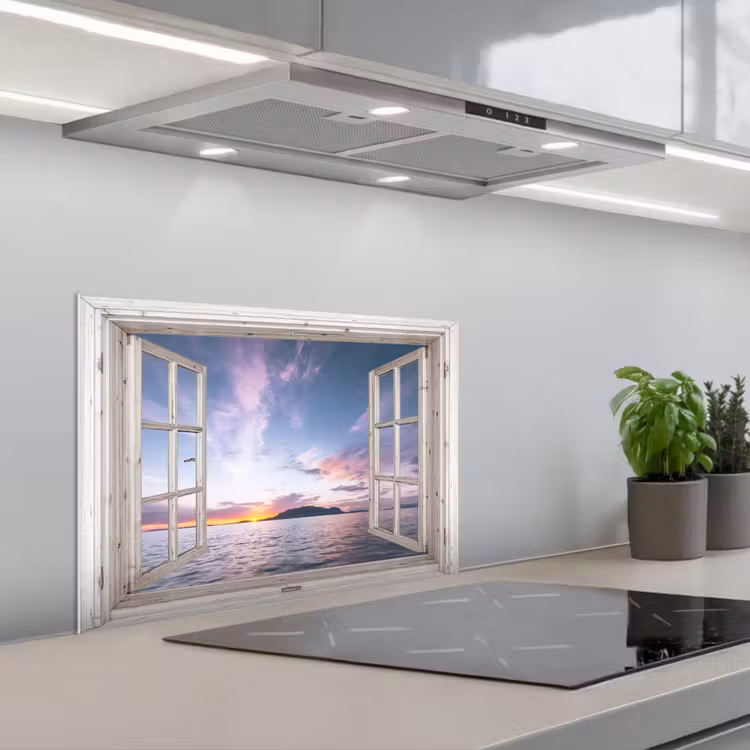 Salpicaderos de cocina - Ventana con vistas a la puesta de sol — 1