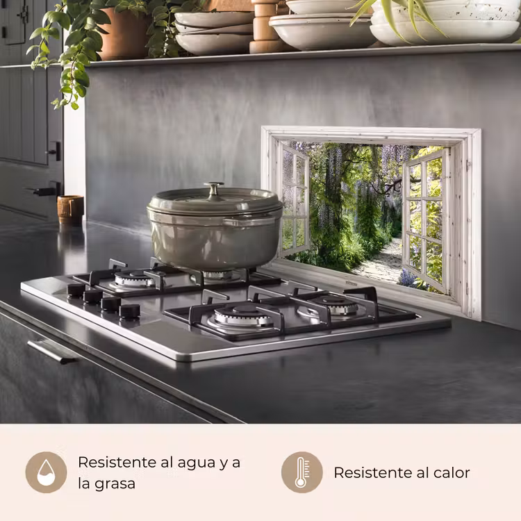 Salpicaderos de cocina - Vista del jardín de glicinas — 2