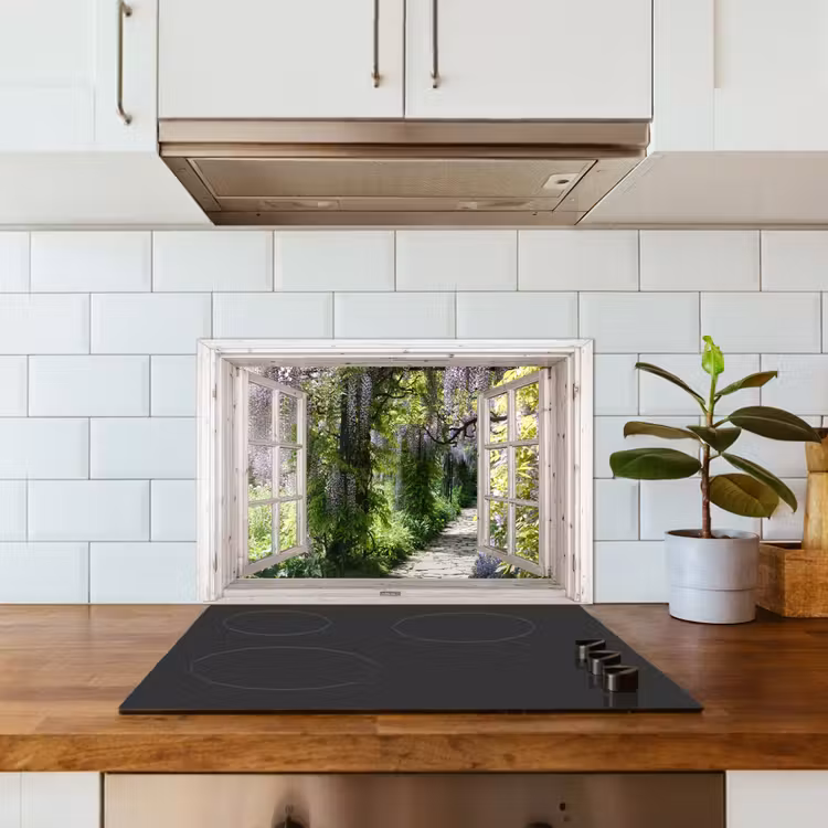 Salpicaderos de cocina - Vista del jardín de glicinas — 3