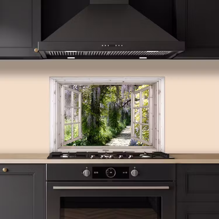 Salpicaderos de cocina - Vista del jardín de glicinas — 5