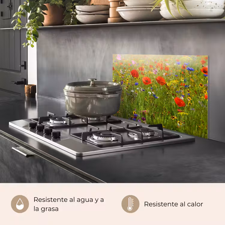 Salpicaderos de cocina - Primavera - Flores - Rojo - Amapola - Hierba - Verde — 2