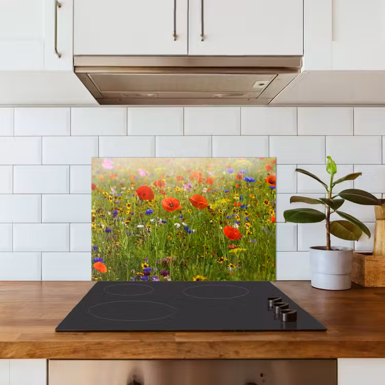 Salpicaderos de cocina - Primavera - Flores - Rojo - Amapola - Hierba - Verde — 3