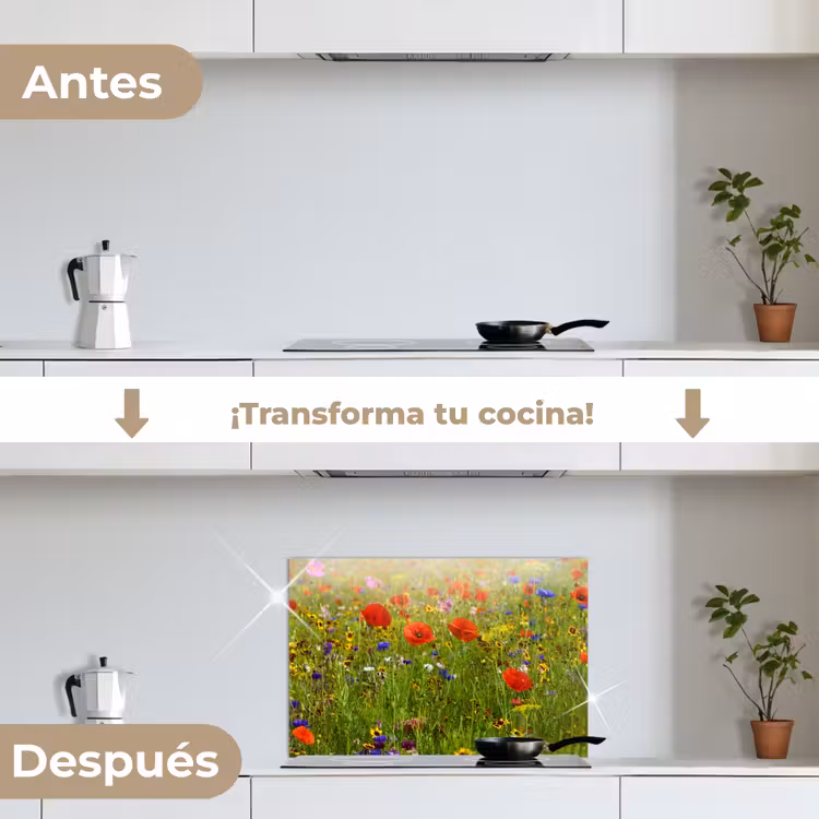 Salpicaderos de cocina - Primavera - Flores - Rojo - Amapola - Hierba - Verde — 7