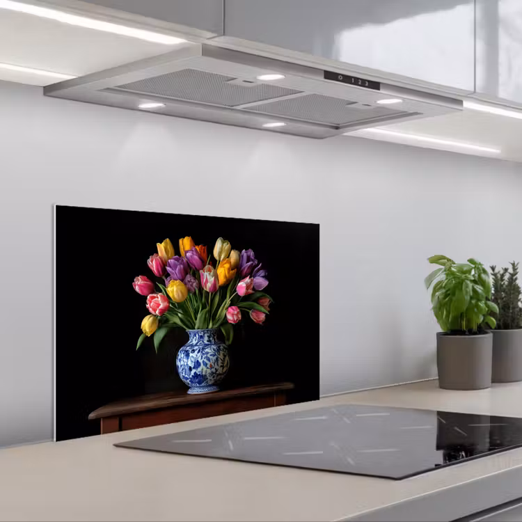 Salpicaderos de cocina - Tulipanes - Colores - Jarrón — 1