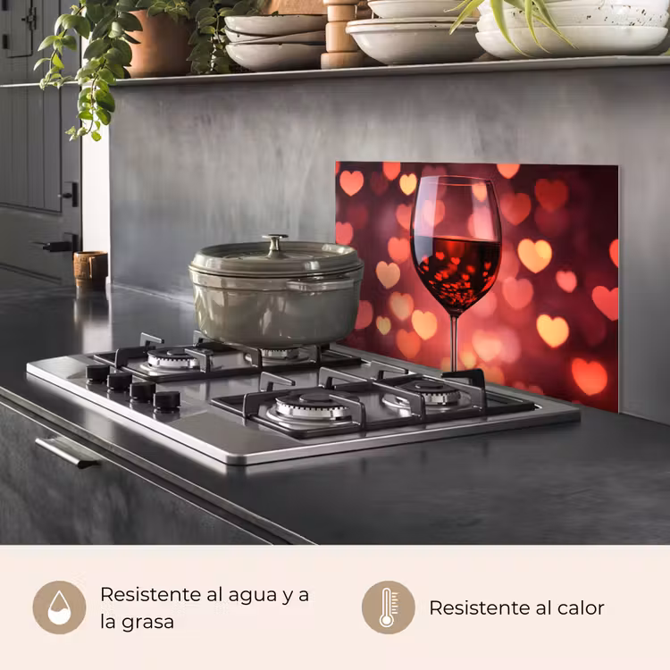 Salpicaderos de cocina - Tinto - Vino - Corazones — 2