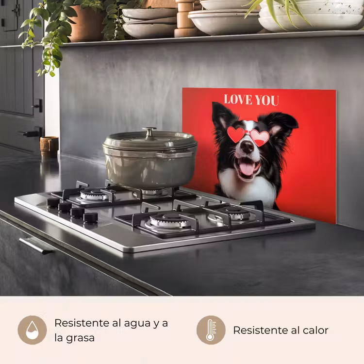 Salpicaderos de cocina - Perro - Gafas Corazón - Loveyou - Rojo — 2