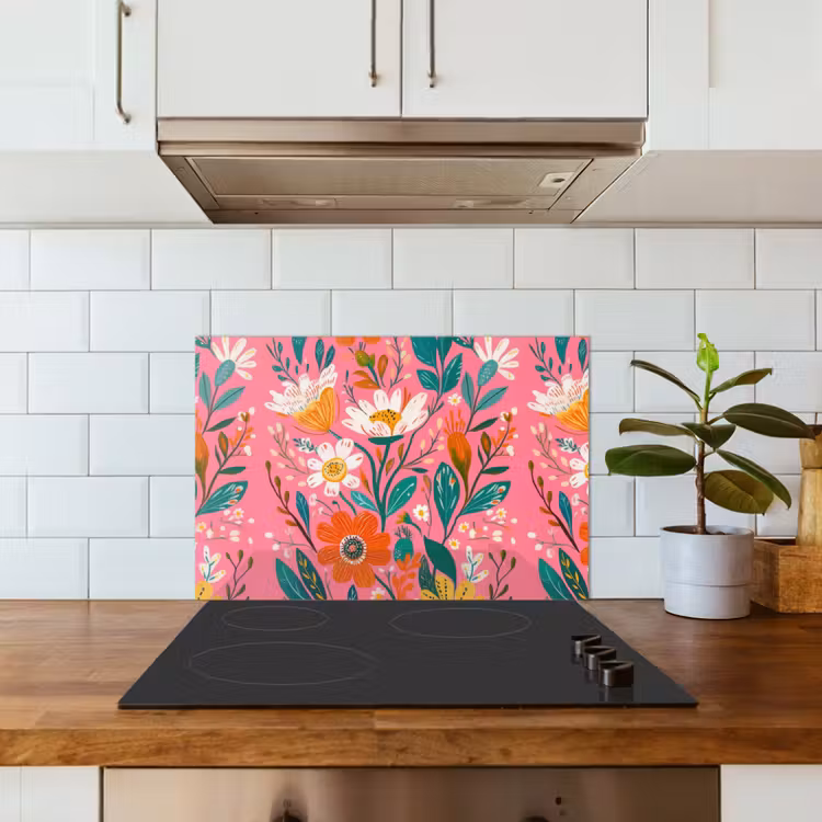Salpicaderos de cocina - Rosa - Flores - Blanco - Naranja — 3