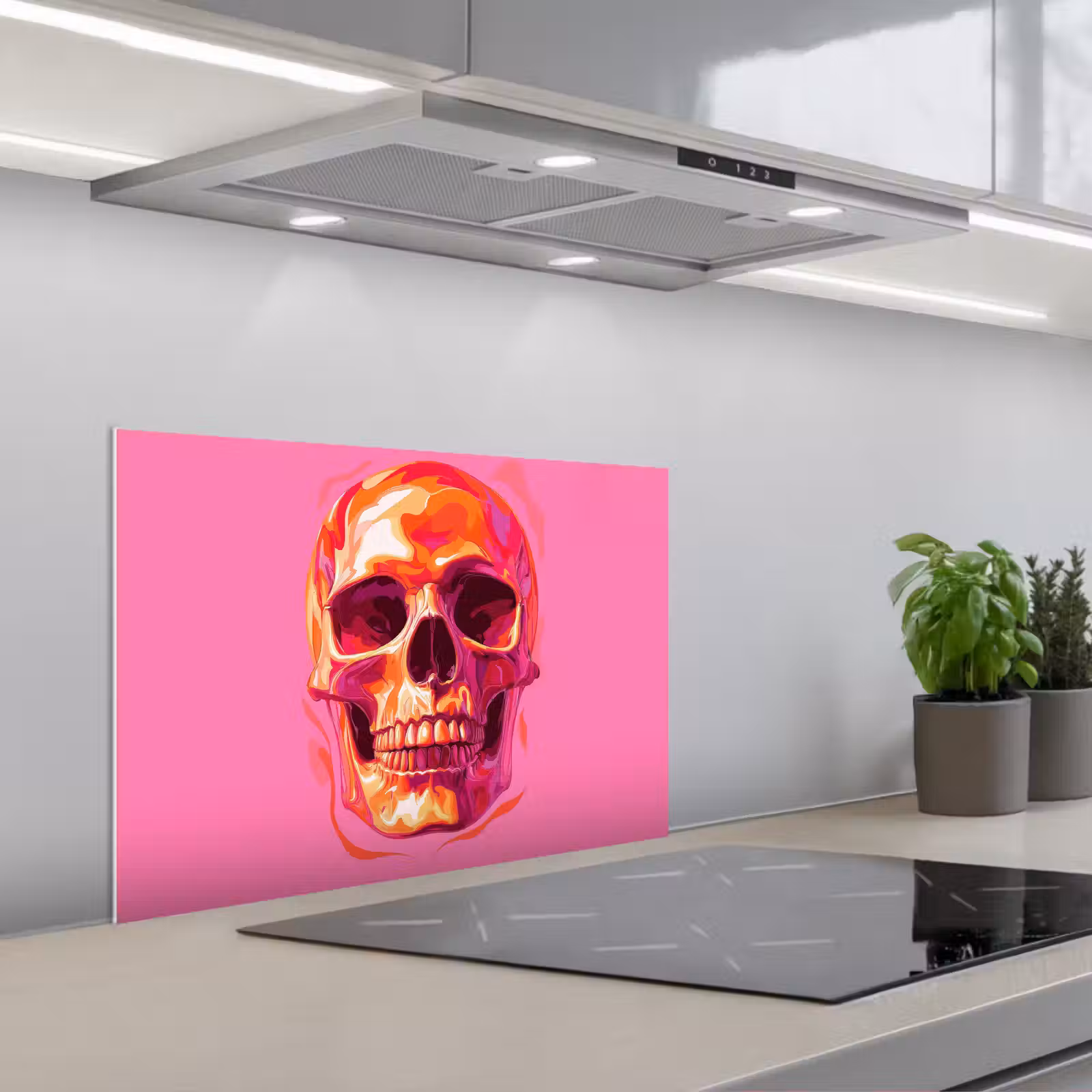 Salpicaderos de cocina - Rosa vivo - Dientes - Cráneo — 1