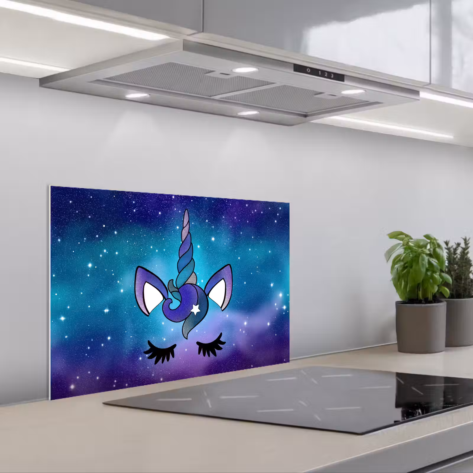 Salpicaderos de cocina - Unicornio - Cielo estrellado - Azul — 1