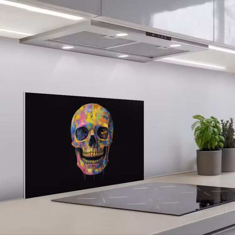 Salpicaderos de cocina - Pinceladas - Calavera - Colorido - Abstracto — 1