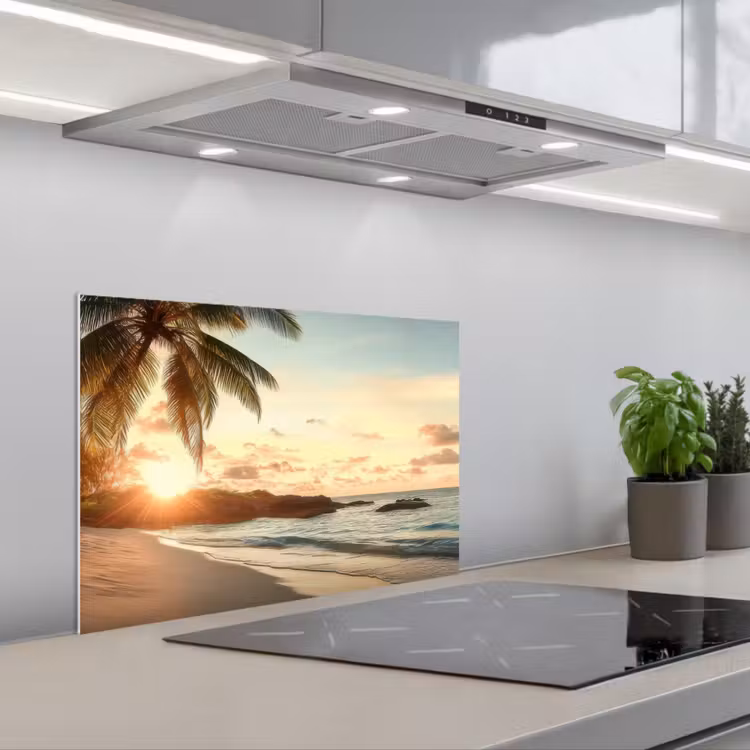 Salpicaderos de cocina - Playa - Palmeras - Océano - Puesta de sol — 1