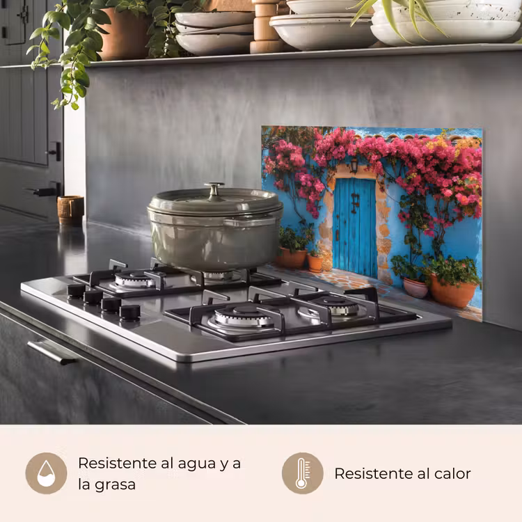 Salpicaderos de cocina - Puerta - Madera - Flores - Azul — 2