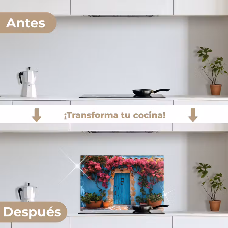 Salpicaderos de cocina - Puerta - Madera - Flores - Azul — 7