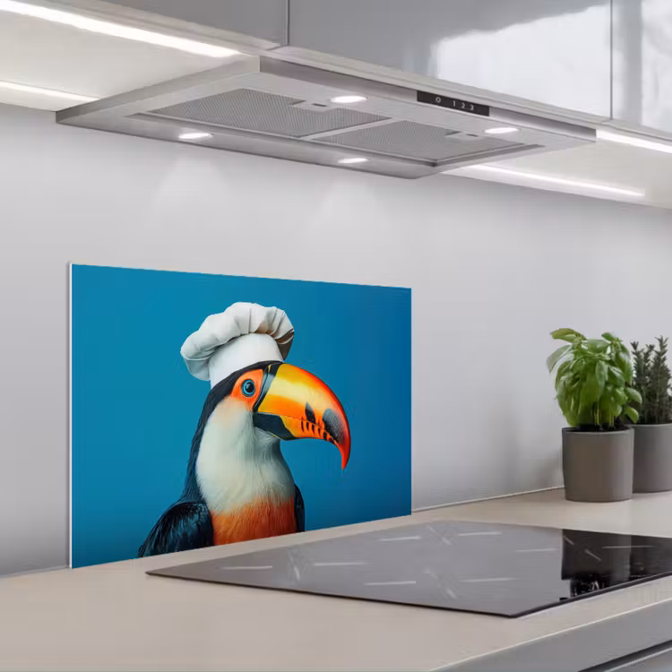 Salpicaderos de cocina - Tucán - Loro - Pájaro - Gorro de cocinero — 1
