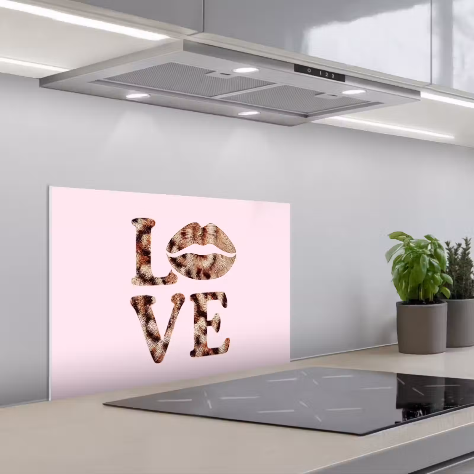 Salpicaderos de cocina - Texto - Amor - Abrigo pantera - Rosa claro — 1