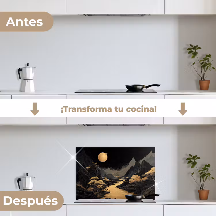 Salpicaderos de cocina - Río dorado - Montañas - Luna - Cielo estrellado — 7