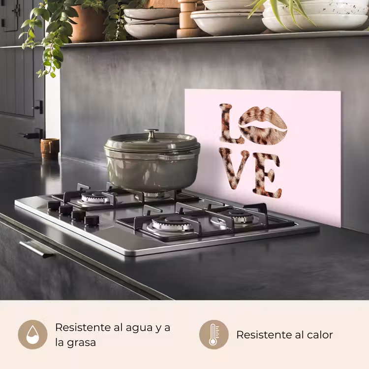 Salpicaderos de cocina - Texto - Amor - Abrigo pantera - Rosa claro — 2
