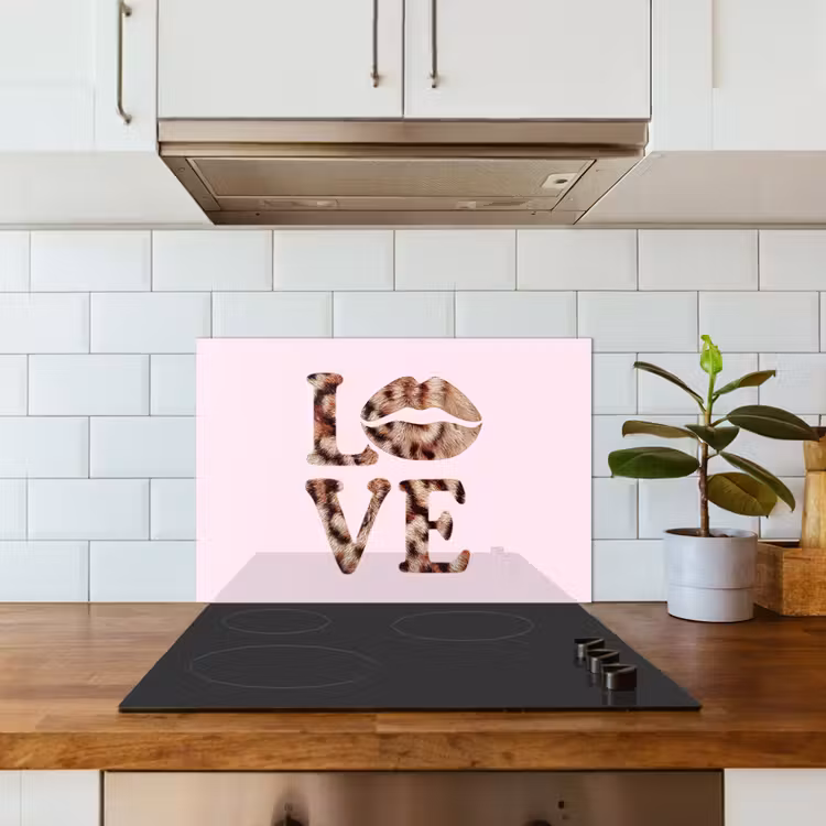 Salpicaderos de cocina - Texto - Amor - Abrigo pantera - Rosa claro — 3