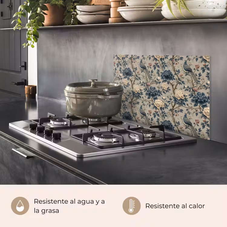 Salpicaderos de cocina - Pavo real - Flores - Azul — 2