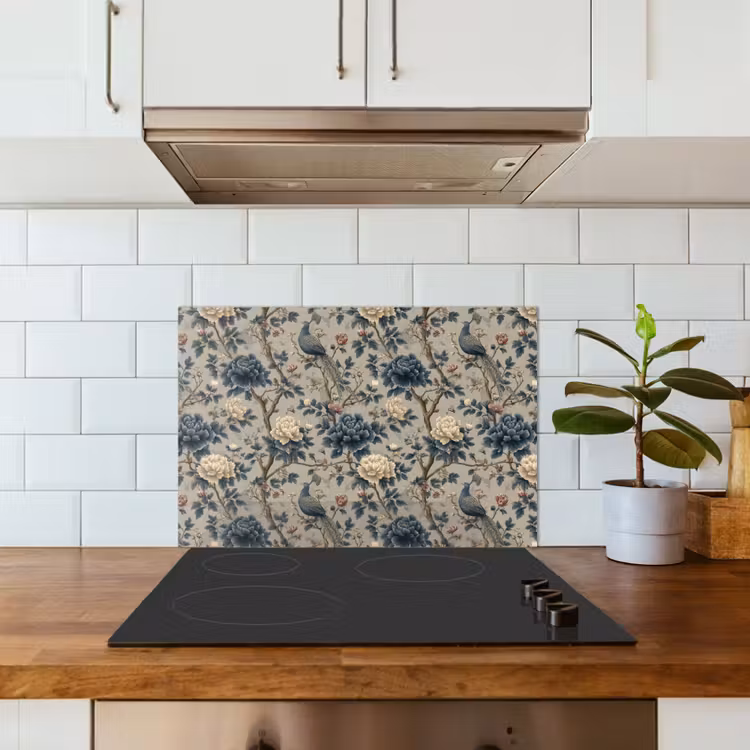Salpicaderos de cocina - Pavo real - Flores - Azul — 3