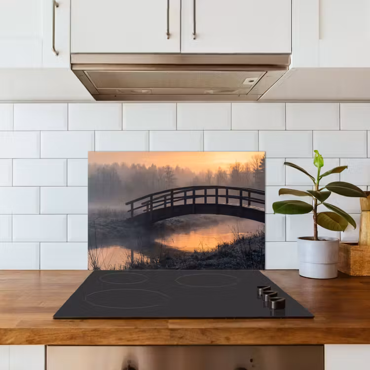 Salpicaderos de cocina - Puente - Niebla - Árboles - Agua — 3