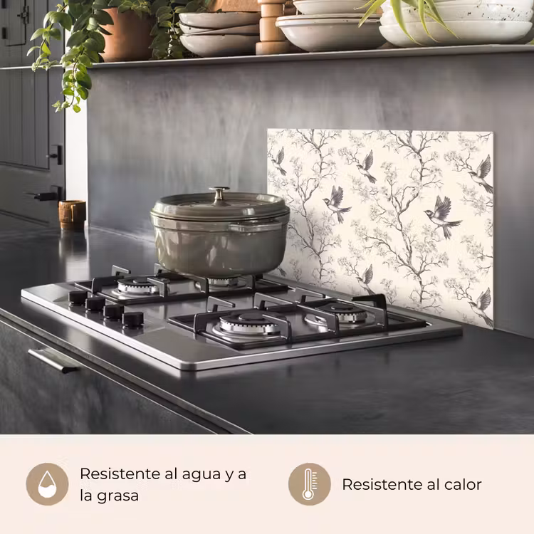 Salpicaderos de cocina - Ramas - Pájaros - Beige — 2