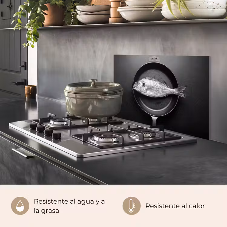 Salpicaderos de cocina - Sartén - Pescado - Negro - Blanco — 2