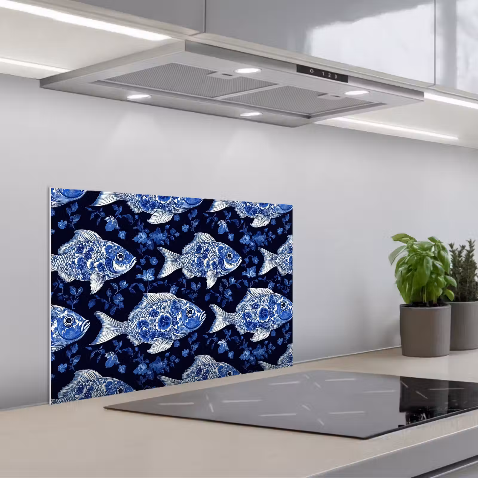 Salpicaderos de cocina - Piscis - Flores - Azul — 1
