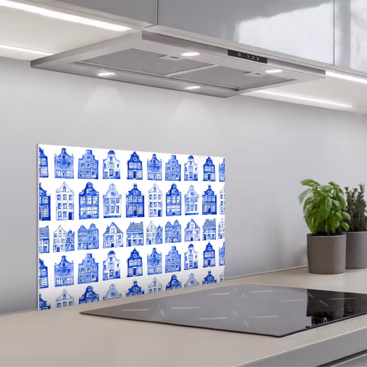 Salpicaderos de cocina - Patrón - Casas - Azul — 1