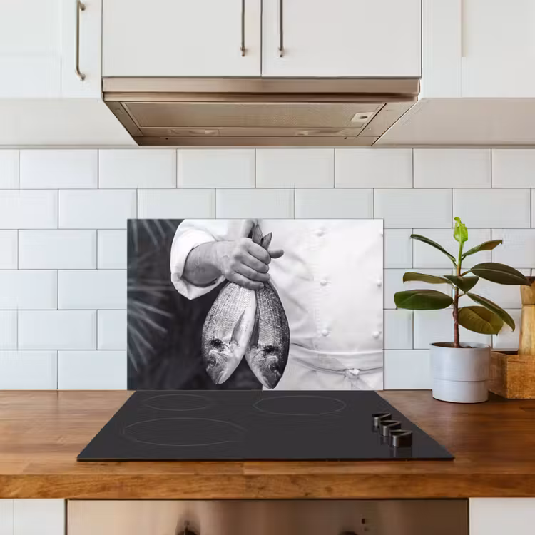 Salpicaderos de cocina - Pesca - Chef - Negro - Blanco — 3