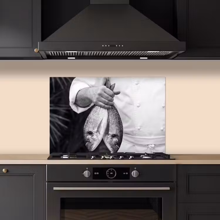 Salpicaderos de cocina - Pesca - Chef - Negro - Blanco — 5