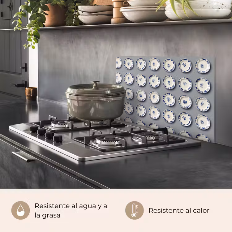 Salpicaderos de cocina - Platos - Flores - Azul - Blanco — 2