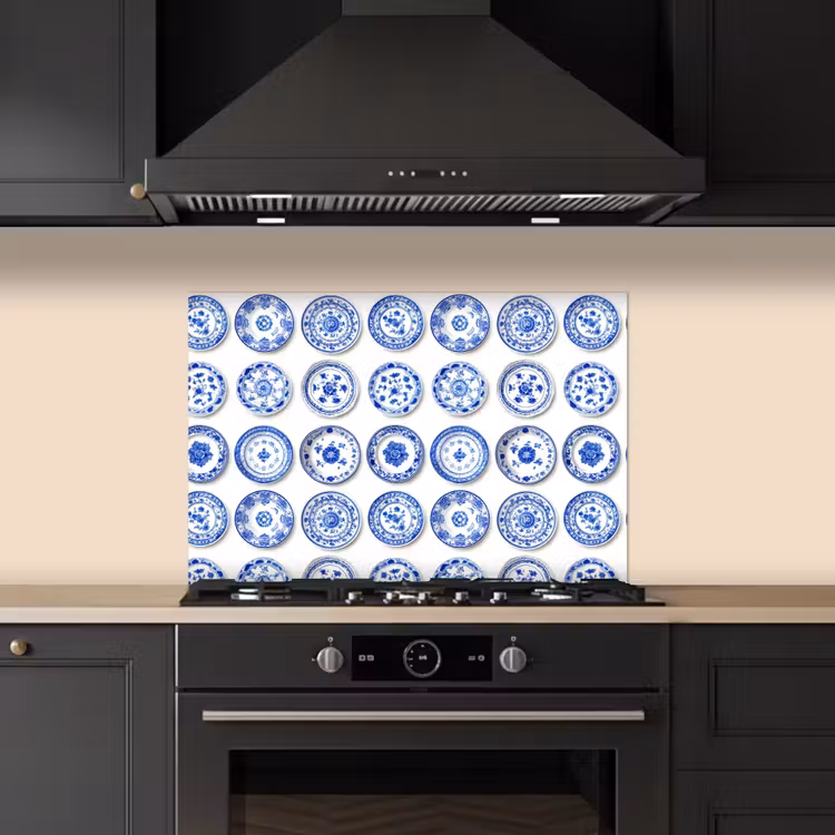 Salpicaderos de cocina - Platos - Flores - Patrón - Azul — 5