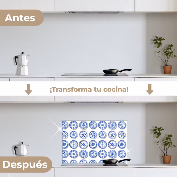 Salpicaderos de cocina - Platos - Flores - Patrón - Azul — 7